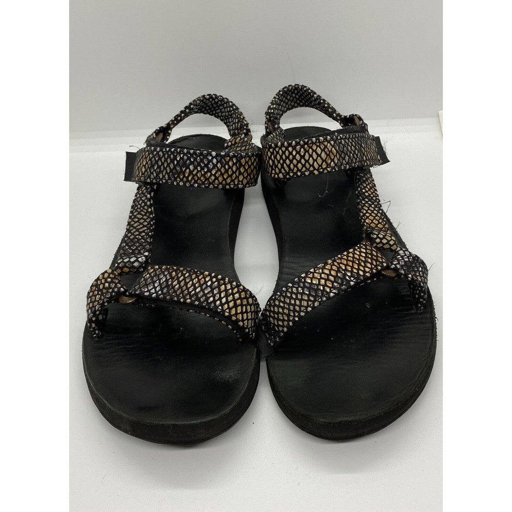 Teva Snakeskin Print Outdoor Hiking Sandals Womens Size 8 Adjustable Black/Brown